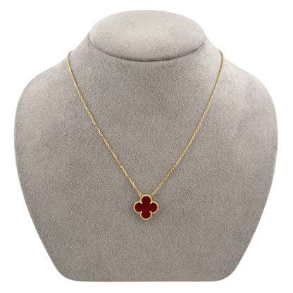 Van Cleef Arpels Carnelian Vintage Alhambra 18k Yellow Gold Necklace 16.5" POUCH
