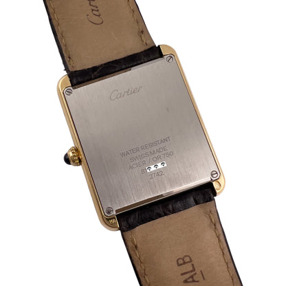 Cartier Tank 2742 18k Yellow Gold 28mm x 35mm White Roman Steel Back Black Strap
