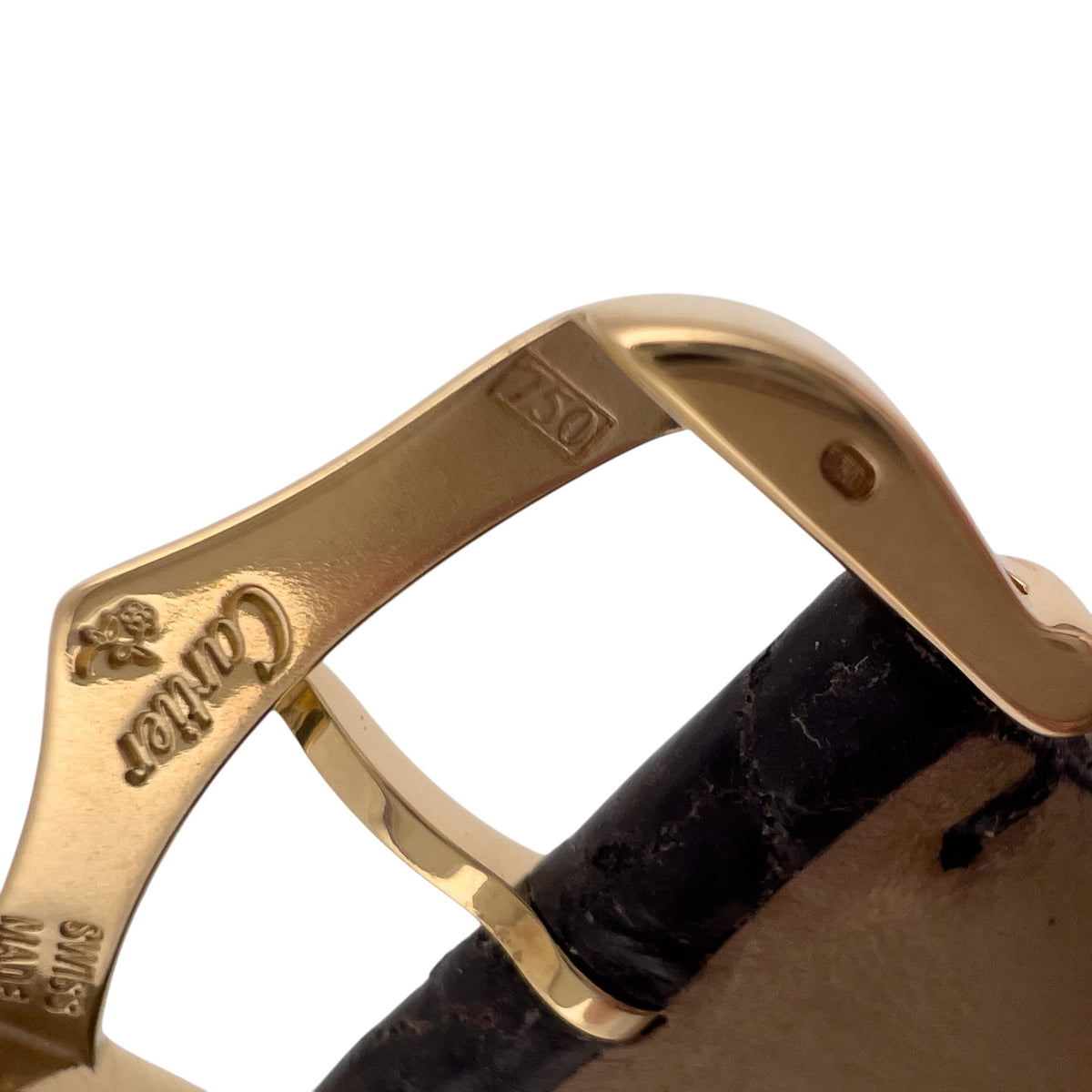 Cartier Tank 2742 18k Yellow Gold 28mm x 35mm White Roman Steel Back Black Strap