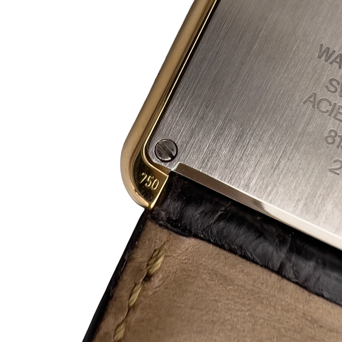 Cartier Tank 2742 18k Yellow Gold 28mm x 35mm White Roman Steel Back Black Strap