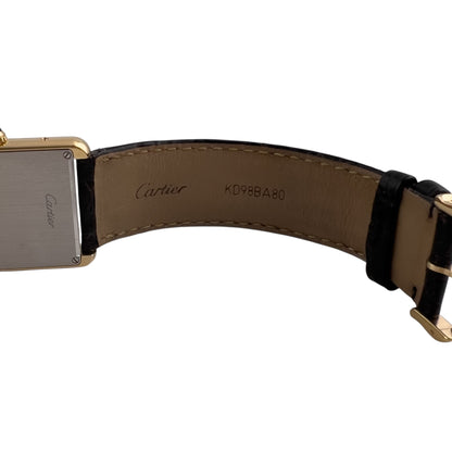 Cartier Tank 2742 18k Yellow Gold 28mm x 35mm White Roman Steel Back Black Strap