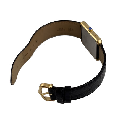 Cartier Tank 2742 18k Yellow Gold 28mm x 35mm White Roman Steel Back Black Strap