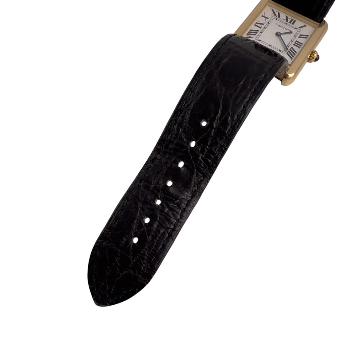 Cartier Tank 2742 18k Yellow Gold 28mm x 35mm White Roman Steel Back Black Strap