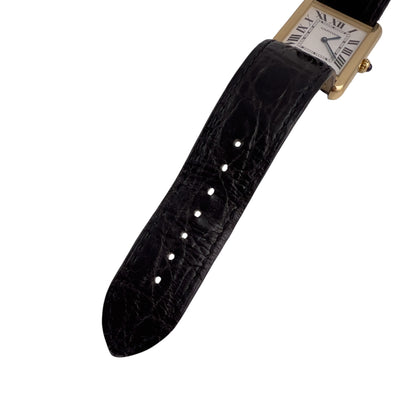 Cartier Tank 2742 18k Yellow Gold 28mm x 35mm White Roman Steel Back Black Strap