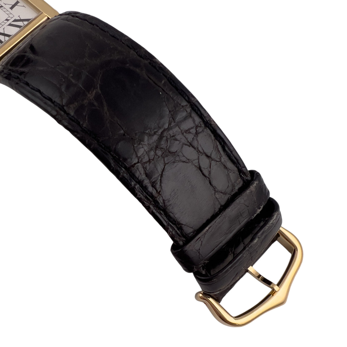Cartier Tank 2742 18k Yellow Gold 28mm x 35mm White Roman Steel Back Black Strap