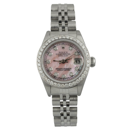 1996 Rolex DateJust 69174 Rose MOP Diamond Stainless Steel 26mm Ladies Watch BOX