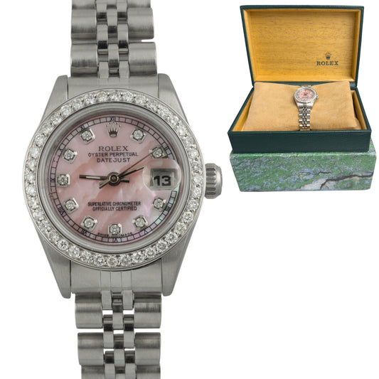 1996 Rolex DateJust 69174 Rose MOP Diamond Stainless Steel 26mm Ladies Watch BOX