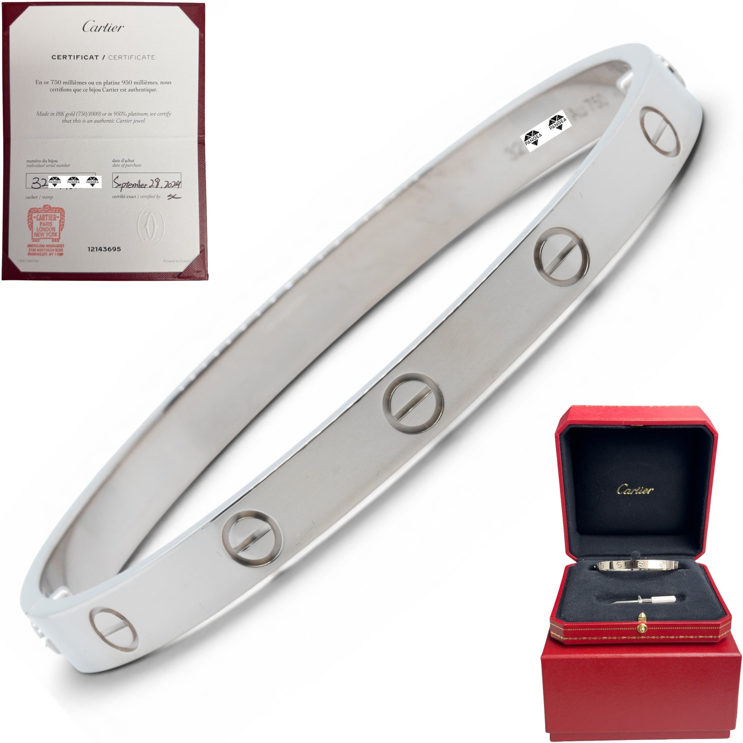 Cartier Love Classic 18k White Gold Bracelet Size 16 RECEIPT BOX & CERT 2021