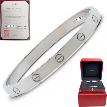 Cartier Love Classic 18k White Gold Bracelet Size 16 RECEIPT BOX & CERT 2021