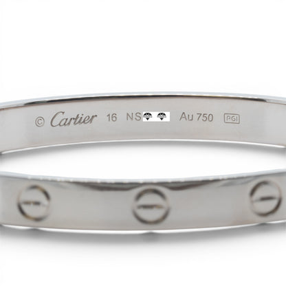 Cartier Love Classic 18k White Gold Bracelet Size 16 RECEIPT BOX & CERT 2021