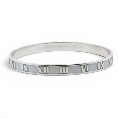 Tiffany & Co. 18k White Gold Atlas Roman Numeral Bangle Bracelet Italy BAG BOX