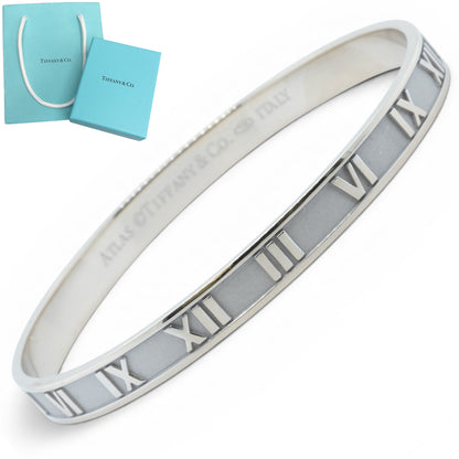 Tiffany & Co. 18k White Gold Atlas Roman Numeral Bangle Bracelet Italy BAG BOX