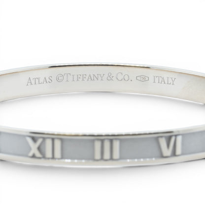 Tiffany & Co. 18k White Gold Atlas Roman Numeral Bangle Bracelet Italy BAG BOX