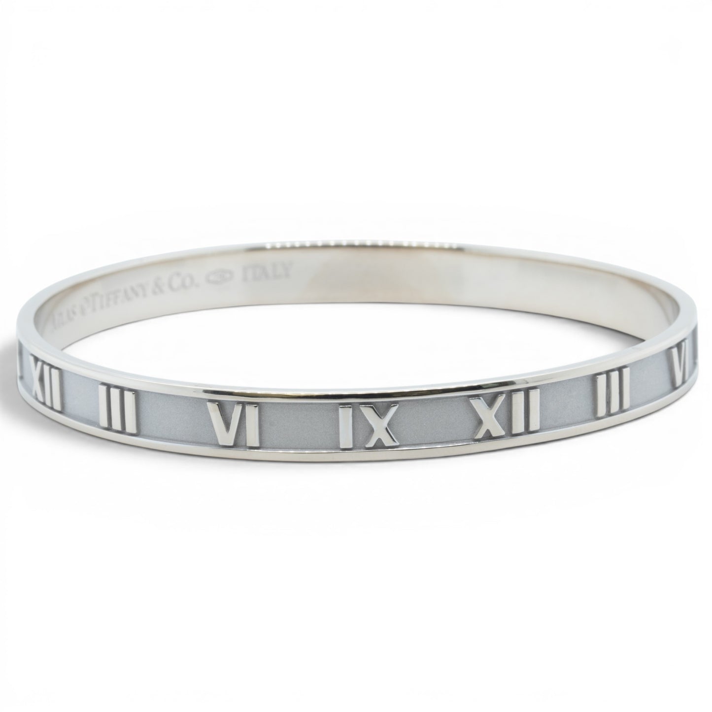 Tiffany & Co. 18k White Gold Atlas Roman Numeral Bangle Bracelet Italy BAG BOX