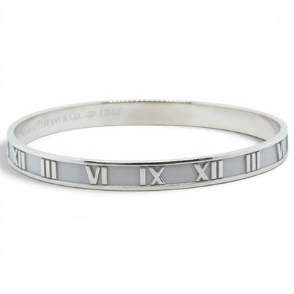 Tiffany & Co. 18k White Gold Atlas Roman Numeral Bangle Bracelet Italy BAG BOX