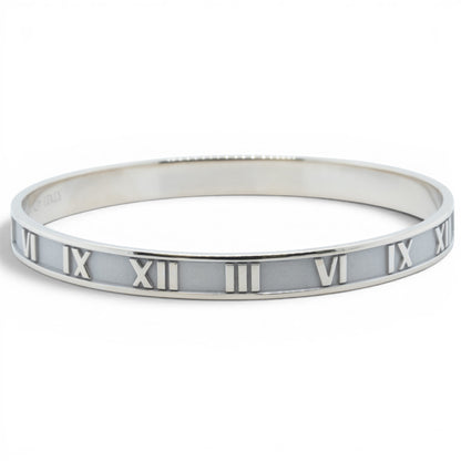 Tiffany & Co. 18k White Gold Atlas Roman Numeral Bangle Bracelet Italy BAG BOX