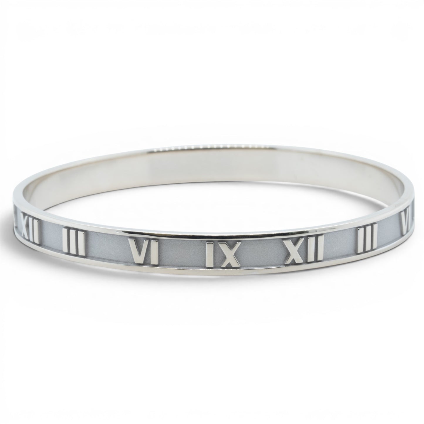 Tiffany & Co. 18k White Gold Atlas Roman Numeral Bangle Bracelet Italy BAG BOX