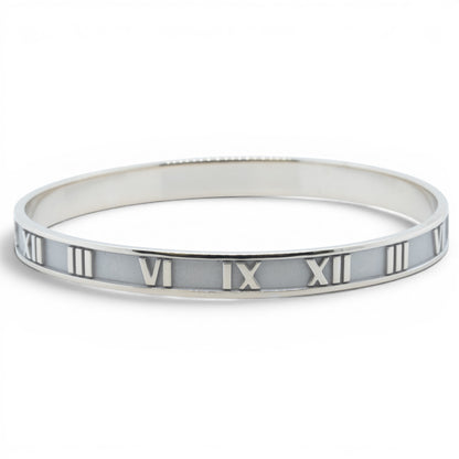 Tiffany & Co. 18k White Gold Atlas Roman Numeral Bangle Bracelet Italy BAG BOX