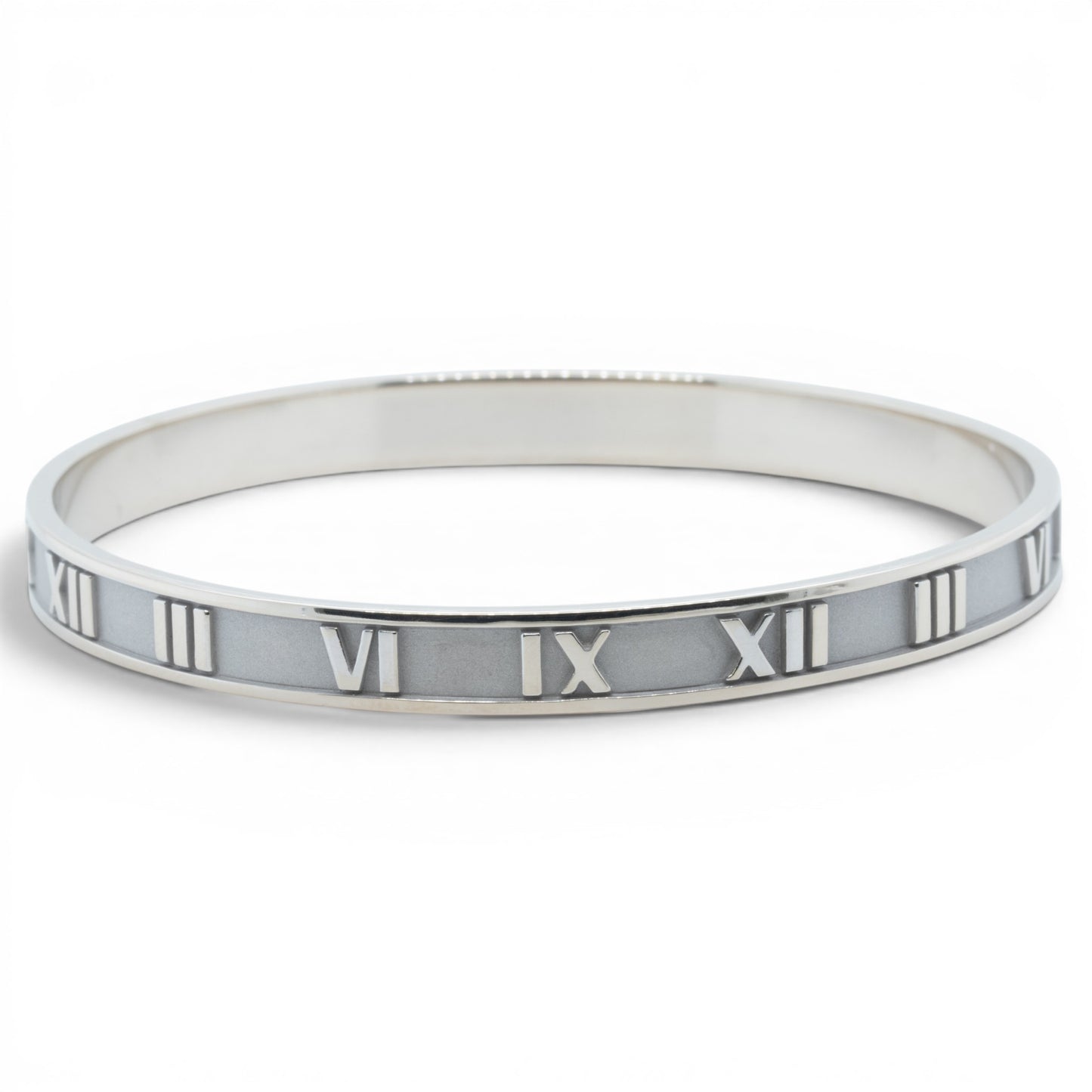 Tiffany & Co. 18k White Gold Atlas Roman Numeral Bangle Bracelet Italy BAG BOX