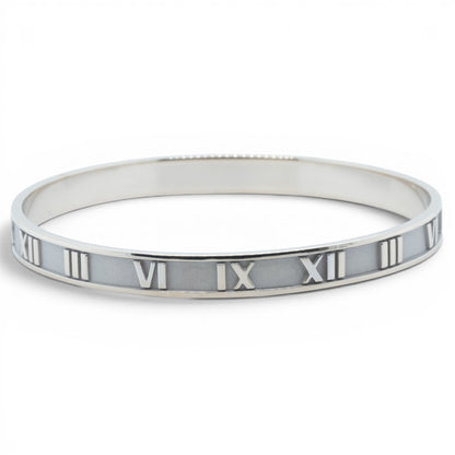 Tiffany & Co. 18k White Gold Atlas Roman Numeral Bangle Bracelet Italy BAG BOX