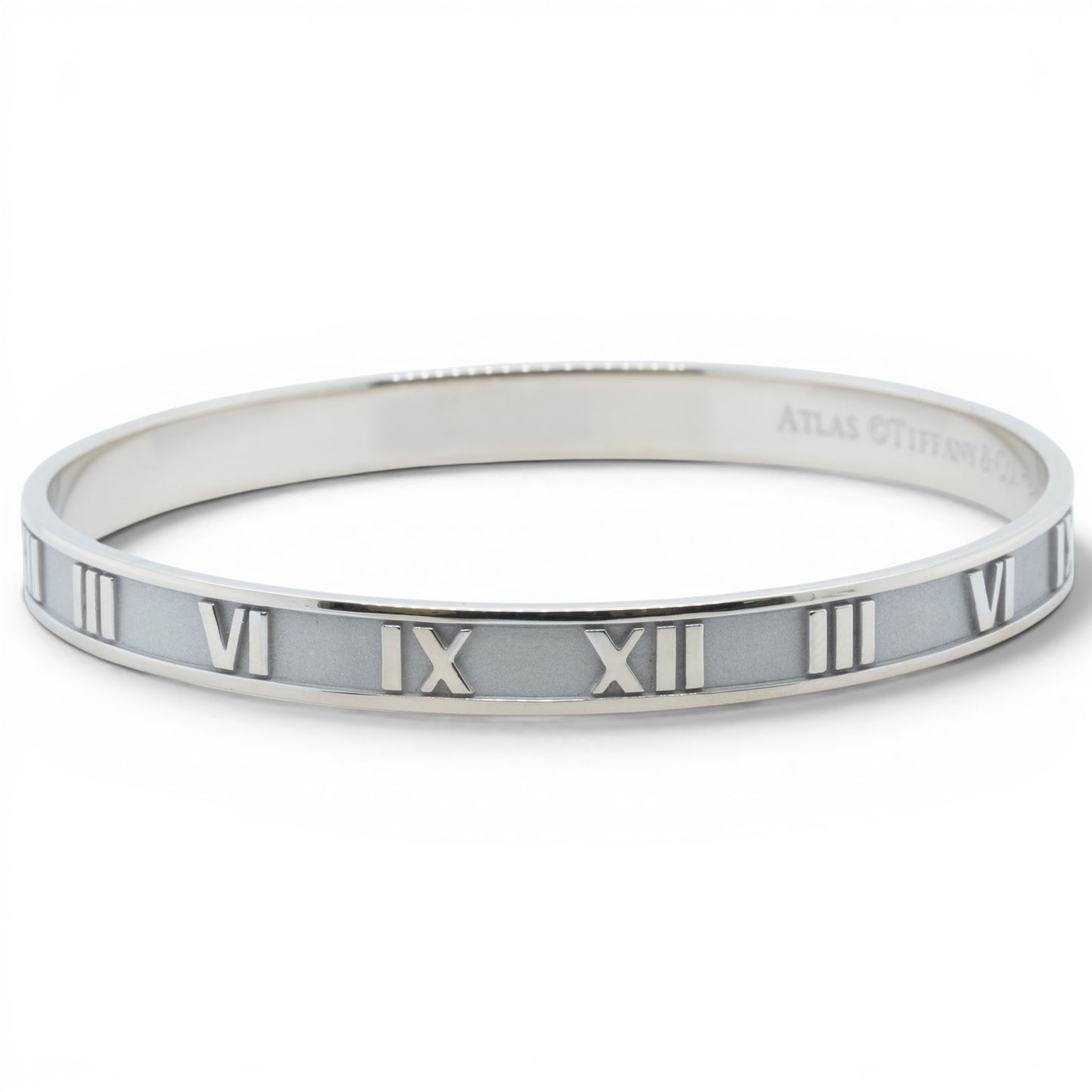 Tiffany & Co. 18k White Gold Atlas Roman Numeral Bangle Bracelet Italy BAG BOX