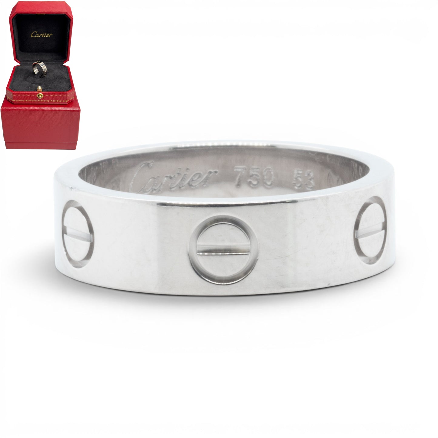 Cartier LOVE 18k White Gold 5.5MM Wedding Band Ring Size 53 US 6.25 w/ BOX