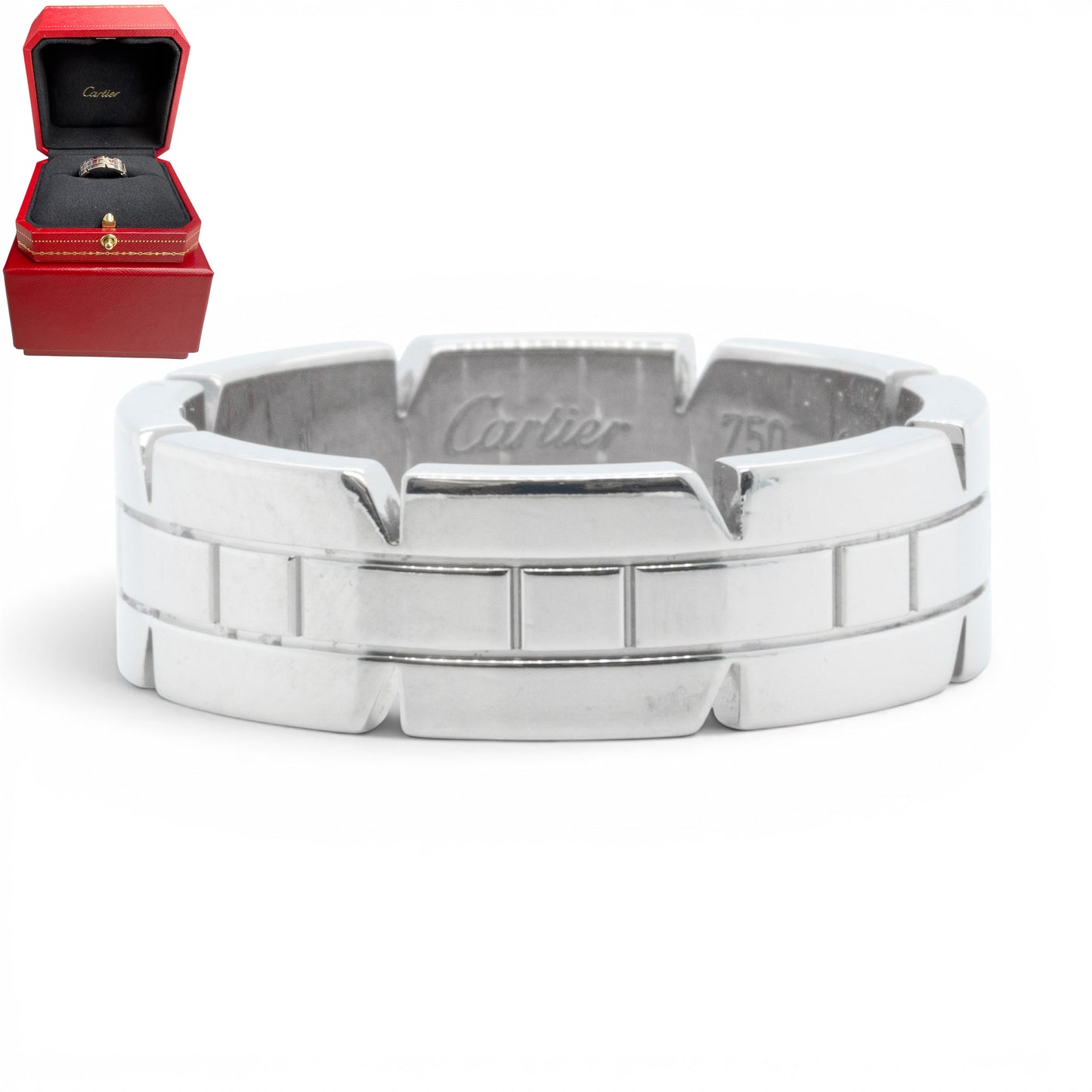 Cartier Tank Francaise Band 750 18k White Gold 7.00MM Ring Size 60 US 9 w/ BOX