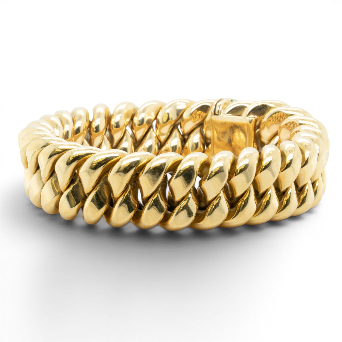 HEAVY 18k Yellow Gold Puffy Cuban 11.5mm Link Semi Solid Bracelet 113.9g ITALY