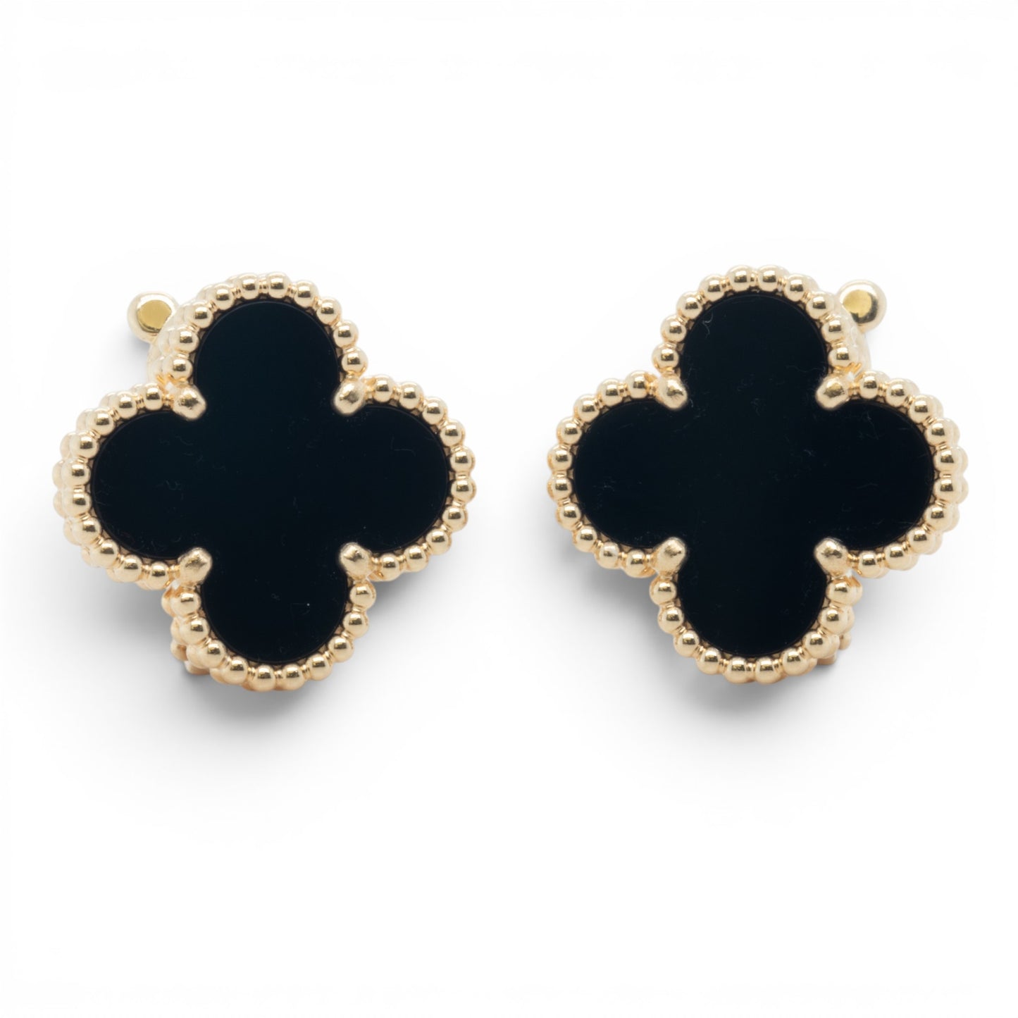Van Cleef Arpels Onyx Vintage Alhambra 18k Gold Earrings BAG POUCH BOX RCPT CERT