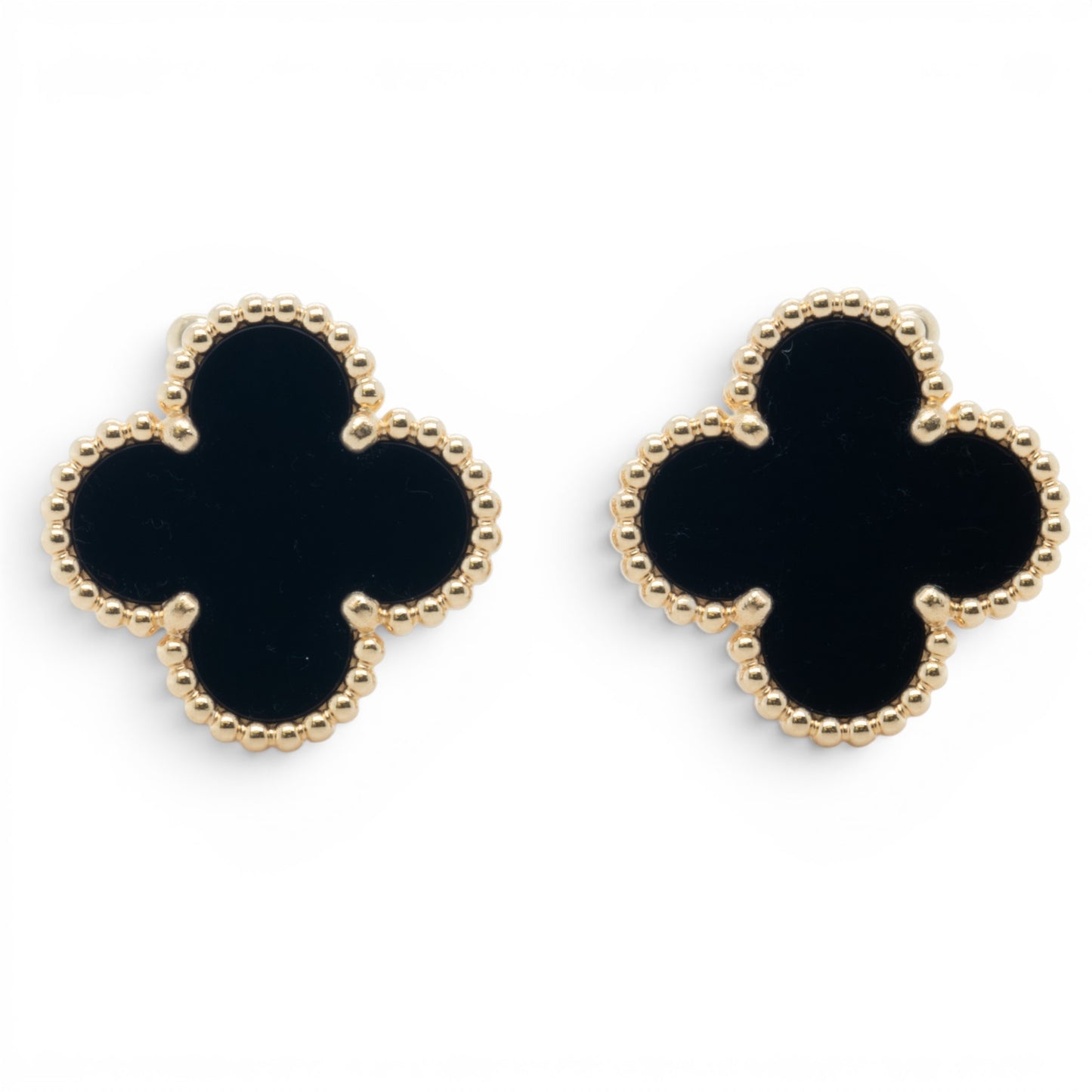 Van Cleef Arpels Onyx Vintage Alhambra 18k Gold Earrings BAG POUCH BOX RCPT CERT