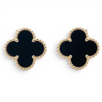 Van Cleef Arpels Onyx Vintage Alhambra 18k Gold Earrings BAG POUCH BOX RCPT CERT
