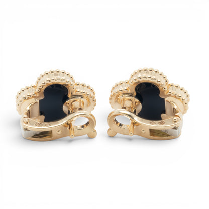 Van Cleef Arpels Onyx Vintage Alhambra 18k Gold Earrings BAG POUCH BOX RCPT CERT