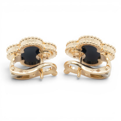 Van Cleef Arpels Onyx Vintage Alhambra 18k Gold Earrings BAG POUCH BOX RCPT CERT