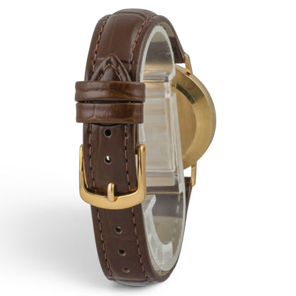 Rolex Cellini 3833 18k Yellow Gold Champagne 31mm Brown Strap Round Watch BOX