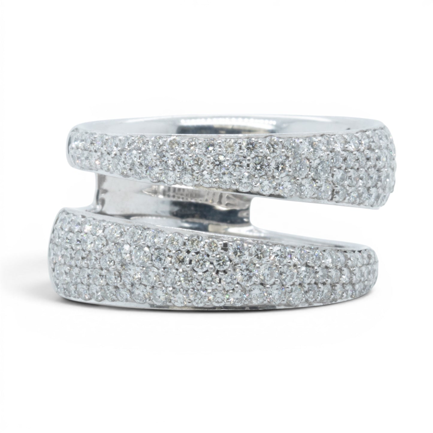 Roberto Coin Scalare 18k White Gold Pave Diamond Two Row Ring 1.35ctw Size 6.5