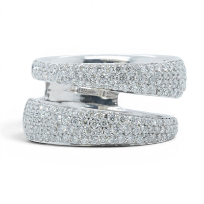 Roberto Coin Scalare 18k White Gold Pave Diamond Two Row Ring 1.35ctw Size 6.5