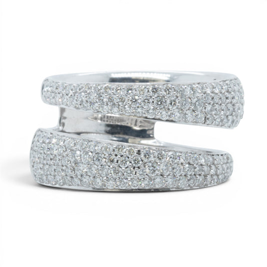 Roberto Coin Scalare 18k White Gold Pave Diamond Two Row Ring 1.35ctw Size 6.5