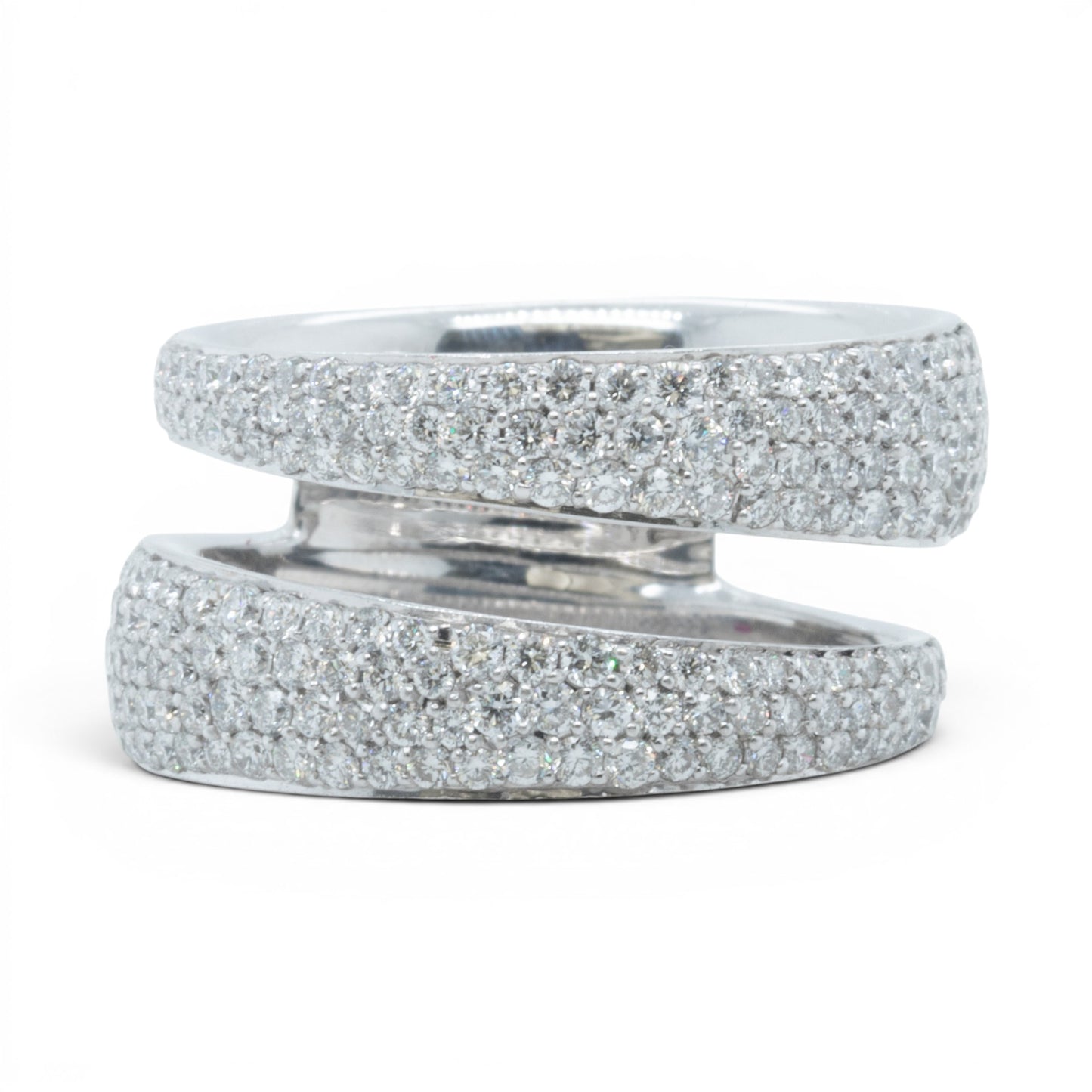 Roberto Coin Scalare 18k White Gold Pave Diamond Two Row Ring 1.35ctw Size 6.5