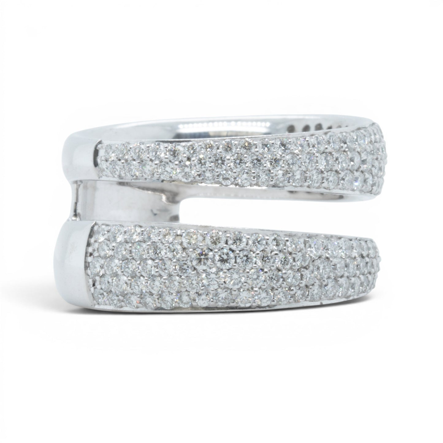 Roberto Coin Scalare 18k White Gold Pave Diamond Two Row Ring 1.35ctw Size 6.5