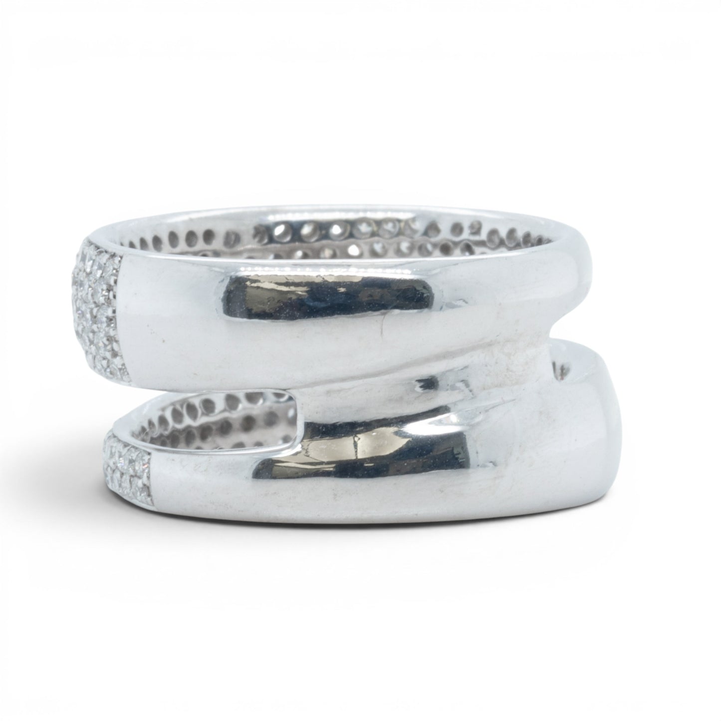 Roberto Coin Scalare 18k White Gold Pave Diamond Two Row Ring 1.35ctw Size 6.5