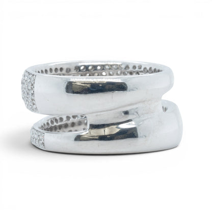 Roberto Coin Scalare 18k White Gold Pave Diamond Two Row Ring 1.35ctw Size 6.5