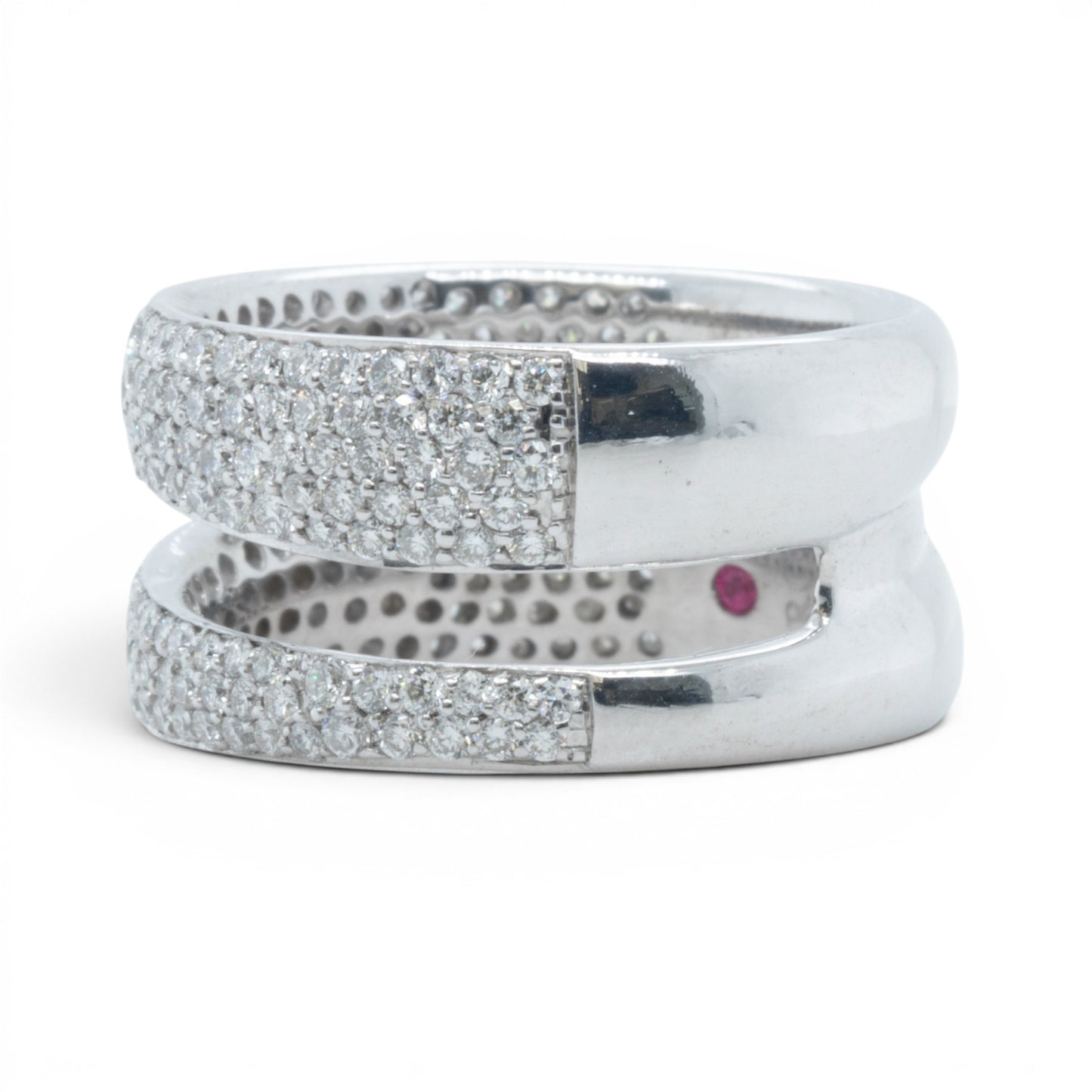 Roberto Coin Scalare 18k White Gold Pave Diamond Two Row Ring 1.35ctw Size 6.5