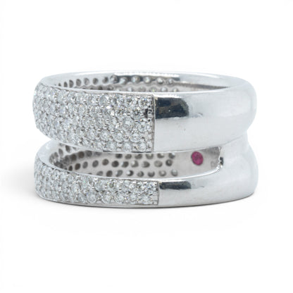 Roberto Coin Scalare 18k White Gold Pave Diamond Two Row Ring 1.35ctw Size 6.5
