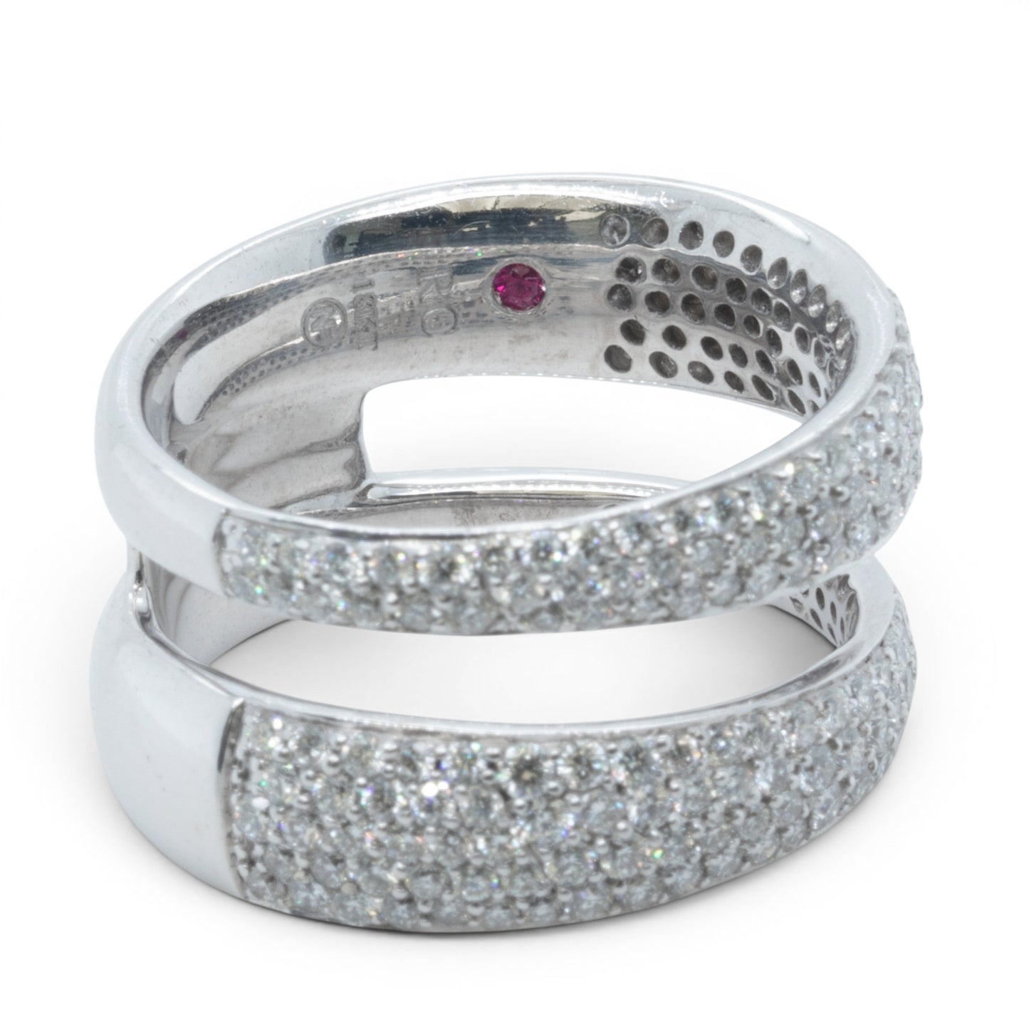 Roberto Coin Scalare 18k White Gold Pave Diamond Two Row Ring 1.35ctw Size 6.5