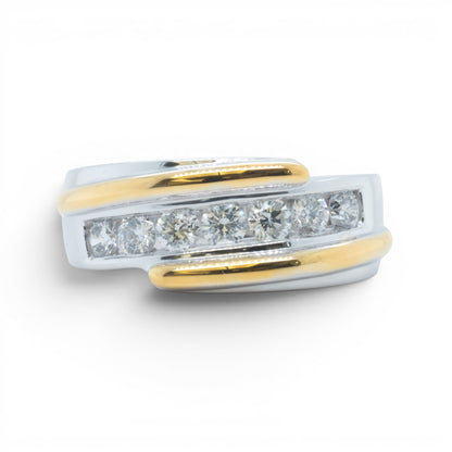 Mens 14k Yellow & White Gold Channel Set Diamond Wedding Ring 1.00ctw SZ 10.5
