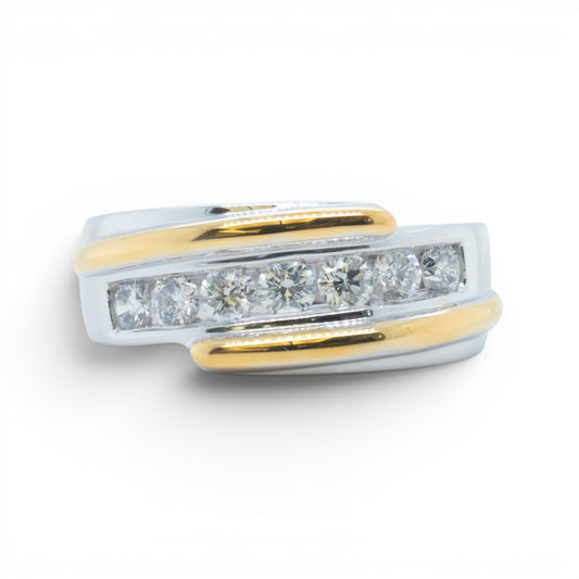 Mens 14k Yellow & White Gold Channel Set Diamond Wedding Ring 1.00ctw SZ 10.5