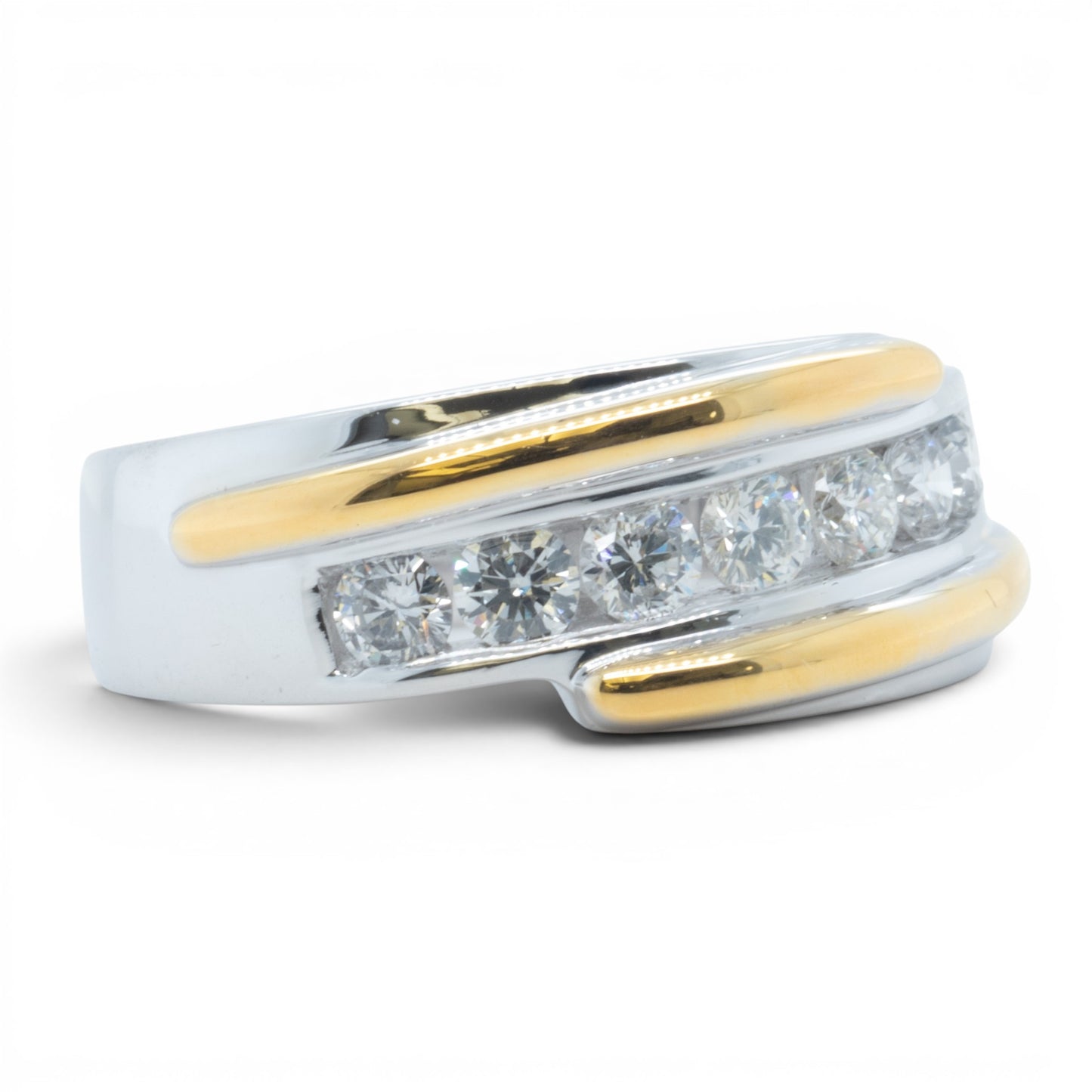 Mens 14k Yellow & White Gold Channel Set Diamond Wedding Ring 1.00ctw SZ 10.5