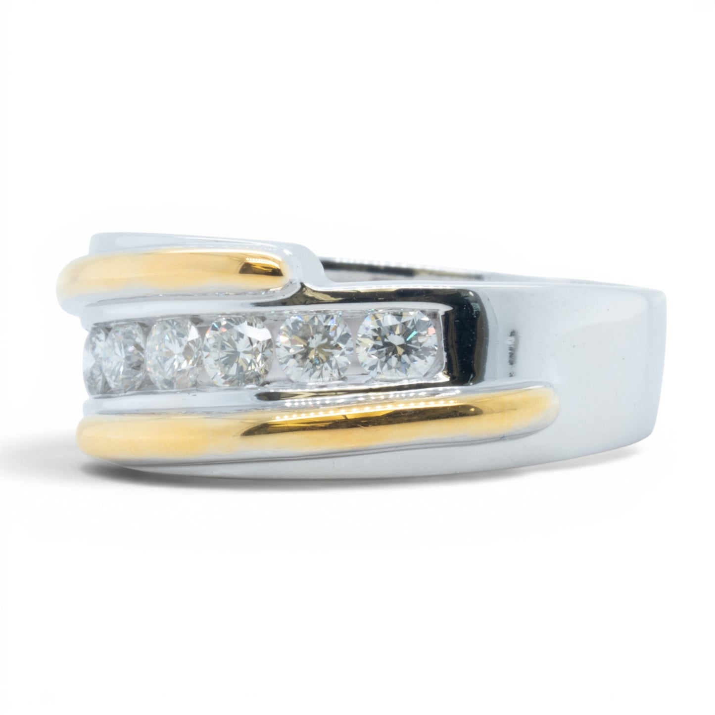Mens 14k Yellow & White Gold Channel Set Diamond Wedding Ring 1.00ctw SZ 10.5