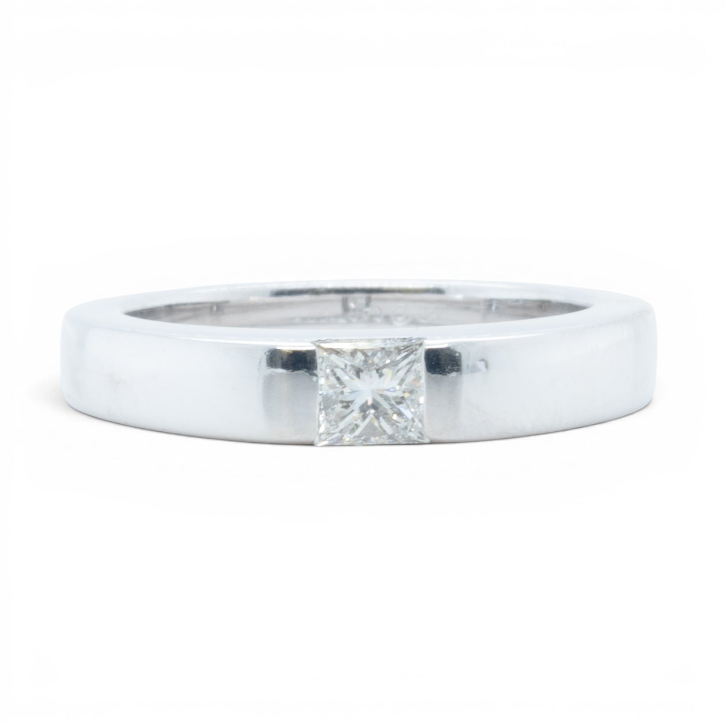 Cartier Tank 18k White Gold Princess Diamond Solitaire Ring 0.25ctw Size 4.25