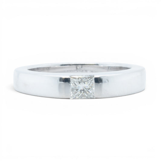 Cartier Tank 18k White Gold Princess Diamond Solitaire Ring 0.25ctw Size 4.25